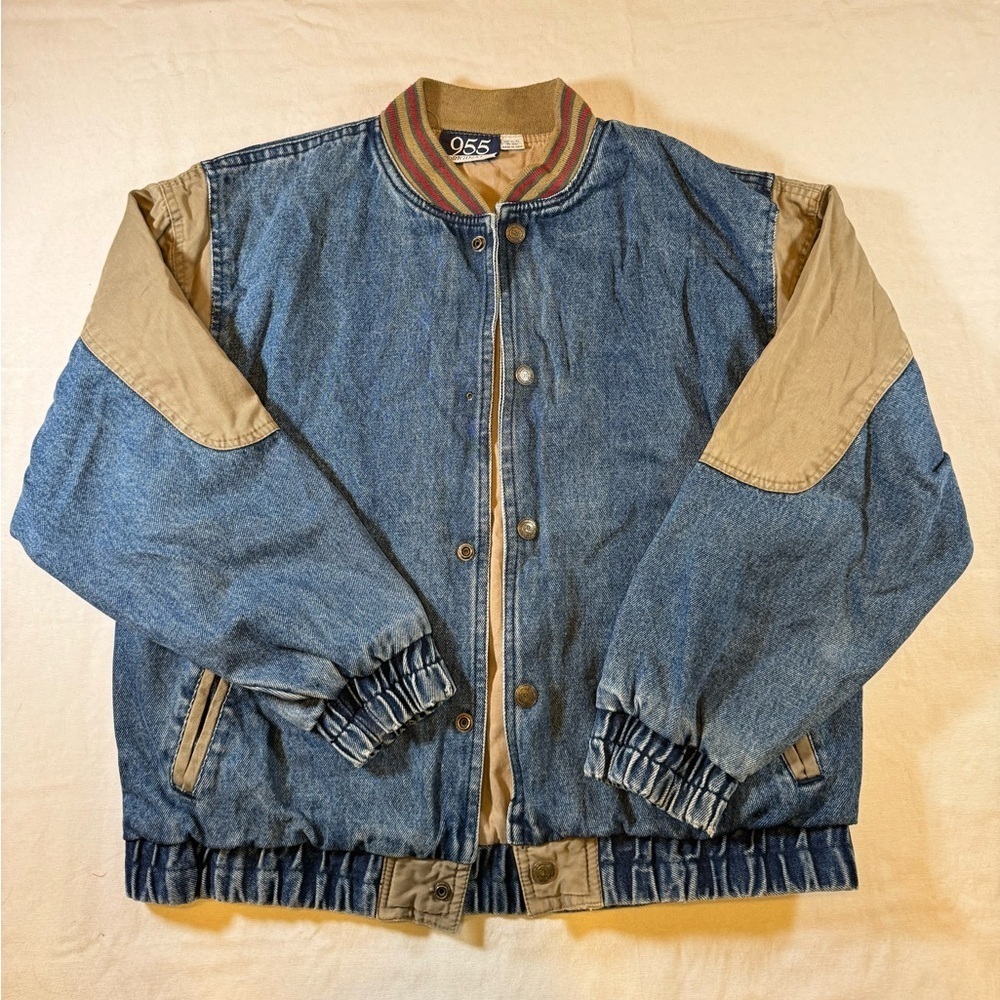 Rare Vintage 955 Originals Denim and Tan Varsity Jacket